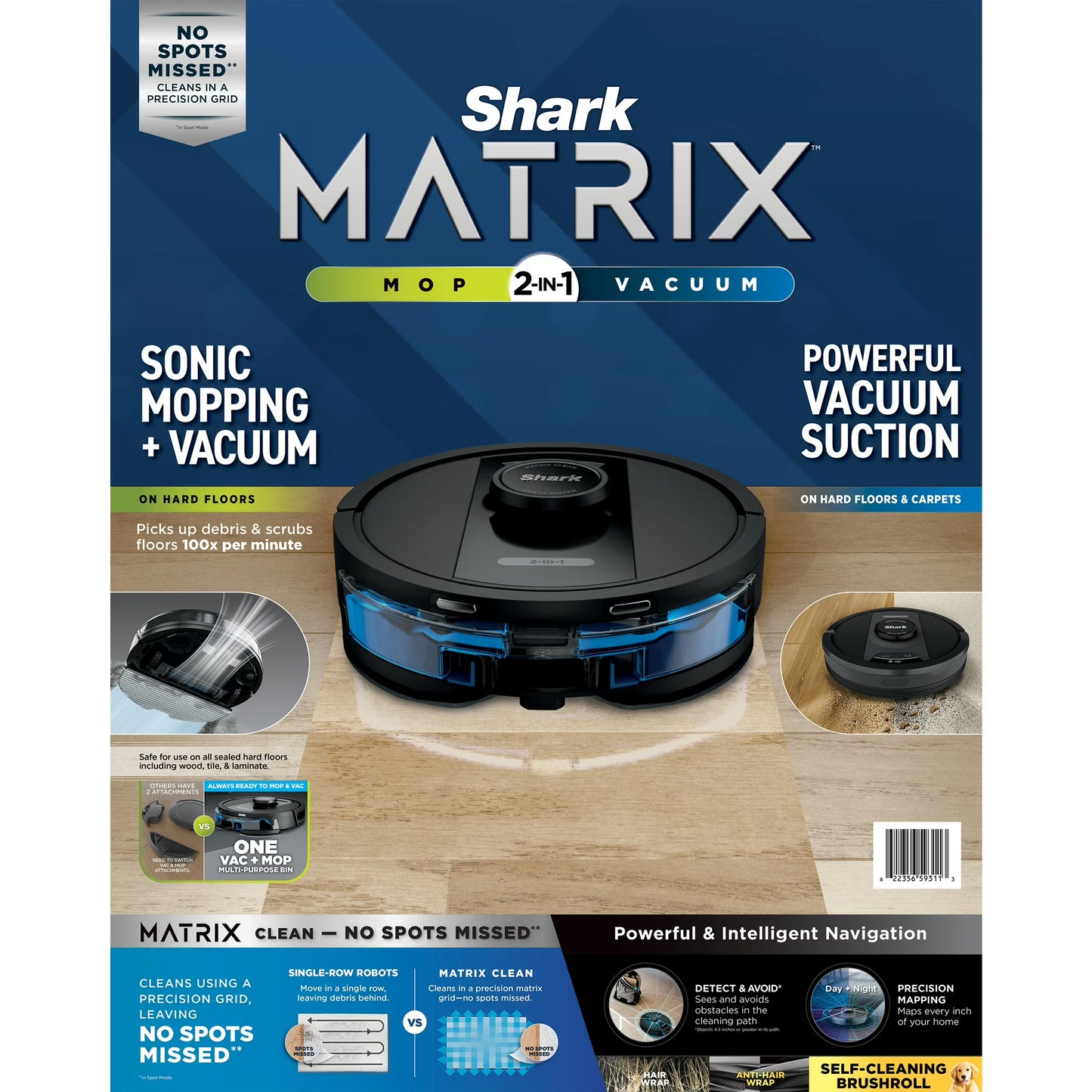Shark Matrix 2-in-1 Robot Vacuum & Mop, Sonic Mopping, Matrix Clean, LiDAR Home Mapping, RV2400WD