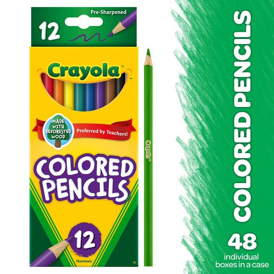 Crayola 12ct Colored Pencils, Assorted Colors, Pre-sharpened, (Case Contains 48 Packs), Bulk School Supplies