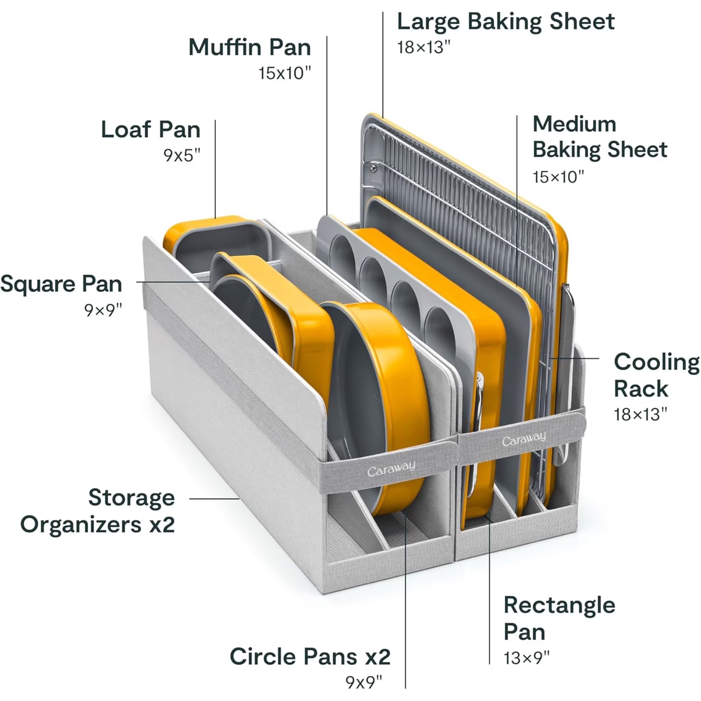 Caraway Nonstick Ceramic Bakeware Set (5 Pieces) - Baking Sheets, Assorted Baking Pans & Storage - Aluminized Steel Body - Marigold
