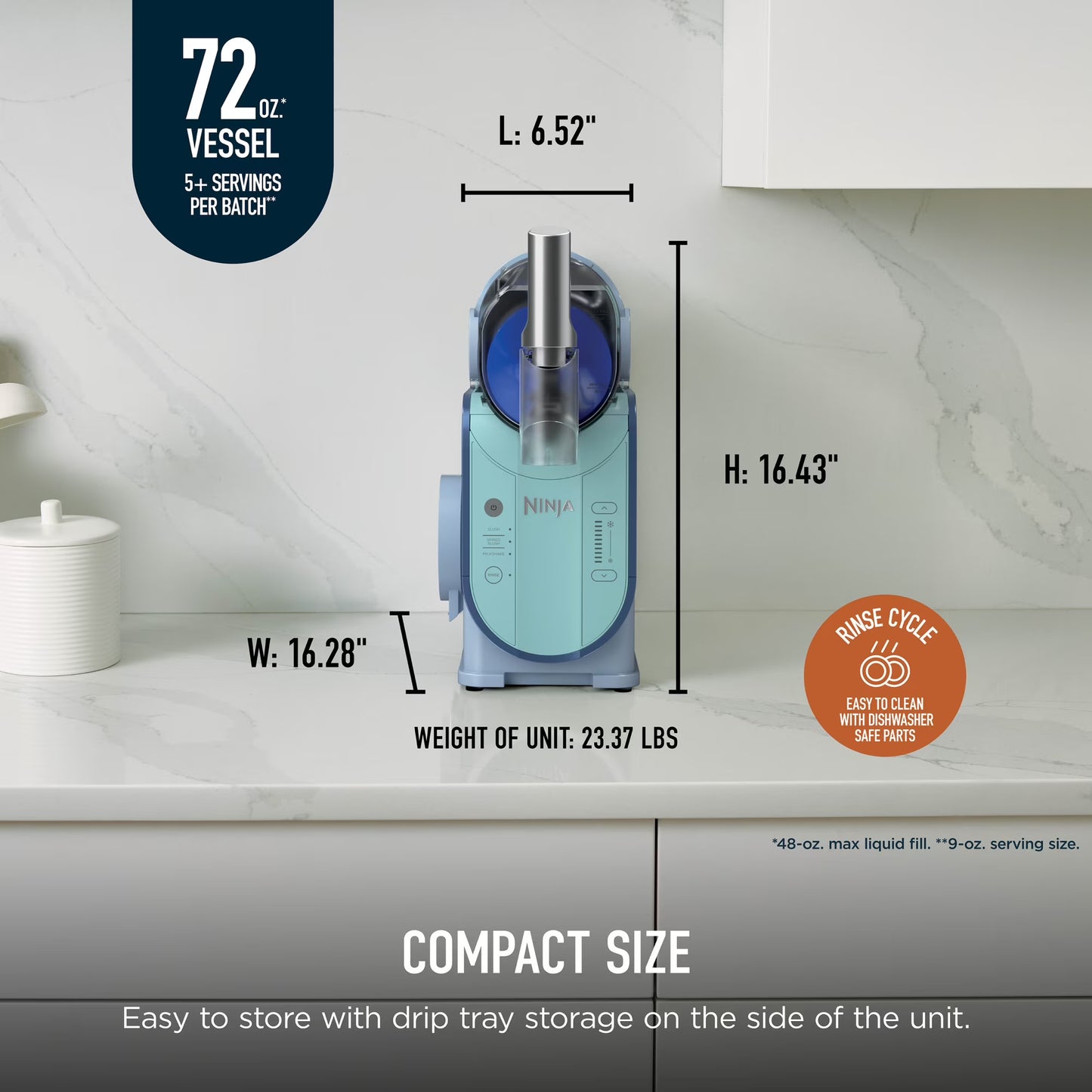 Ninja SLUSHi 72-Oz Frozen Drink Machine with RapidChill Technology, 3 Presets, Dishwasher Safe, Slushy Maker, FS300BL Blue