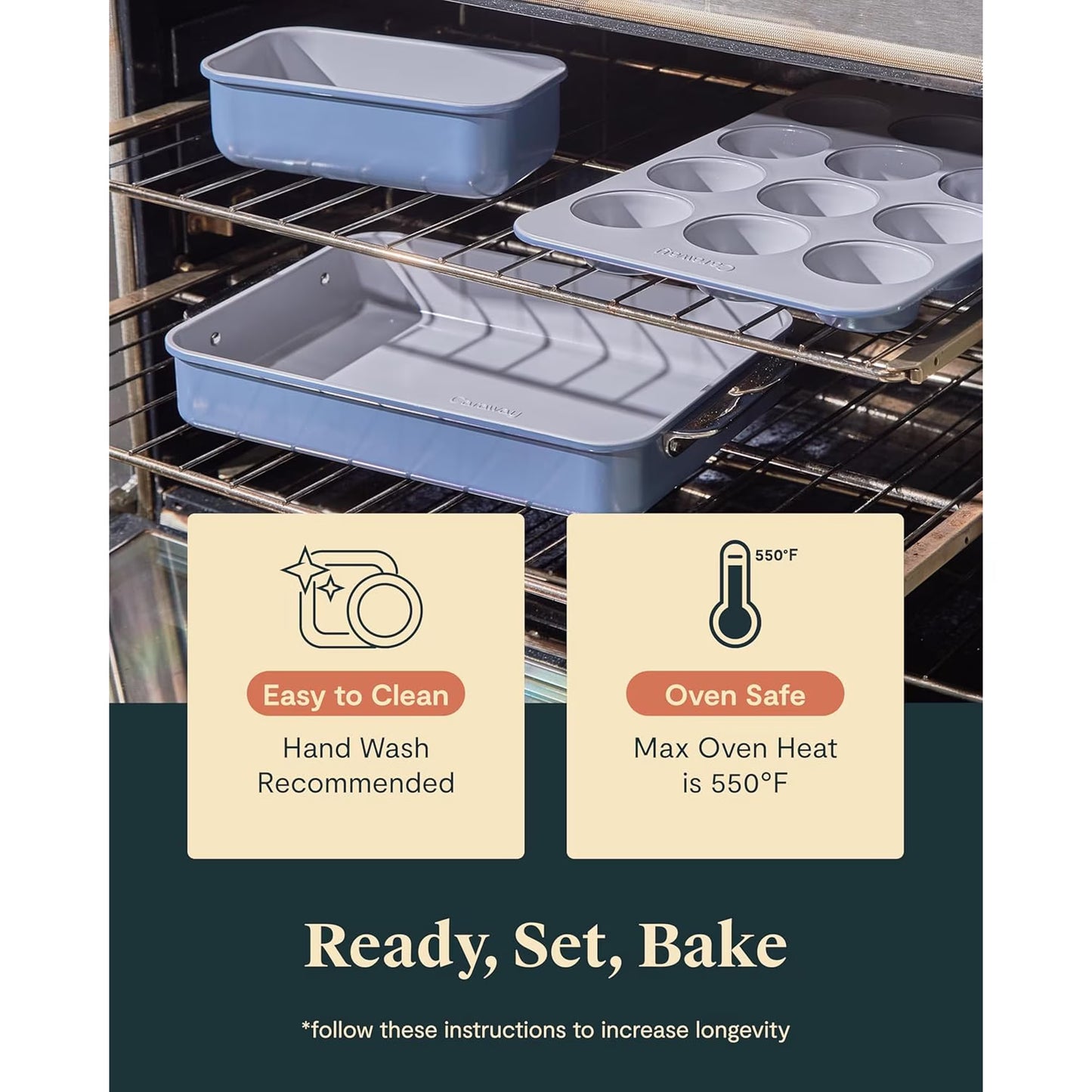 Caraway Nonstick Ceramic Bakeware Set (5 Pieces) - Baking Sheets, Assorted Baking Pans & Storage - Aluminized Steel Body - Marigold